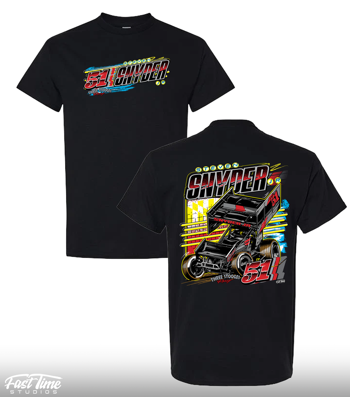 SSJR X Three Stooges Racing black tshirt