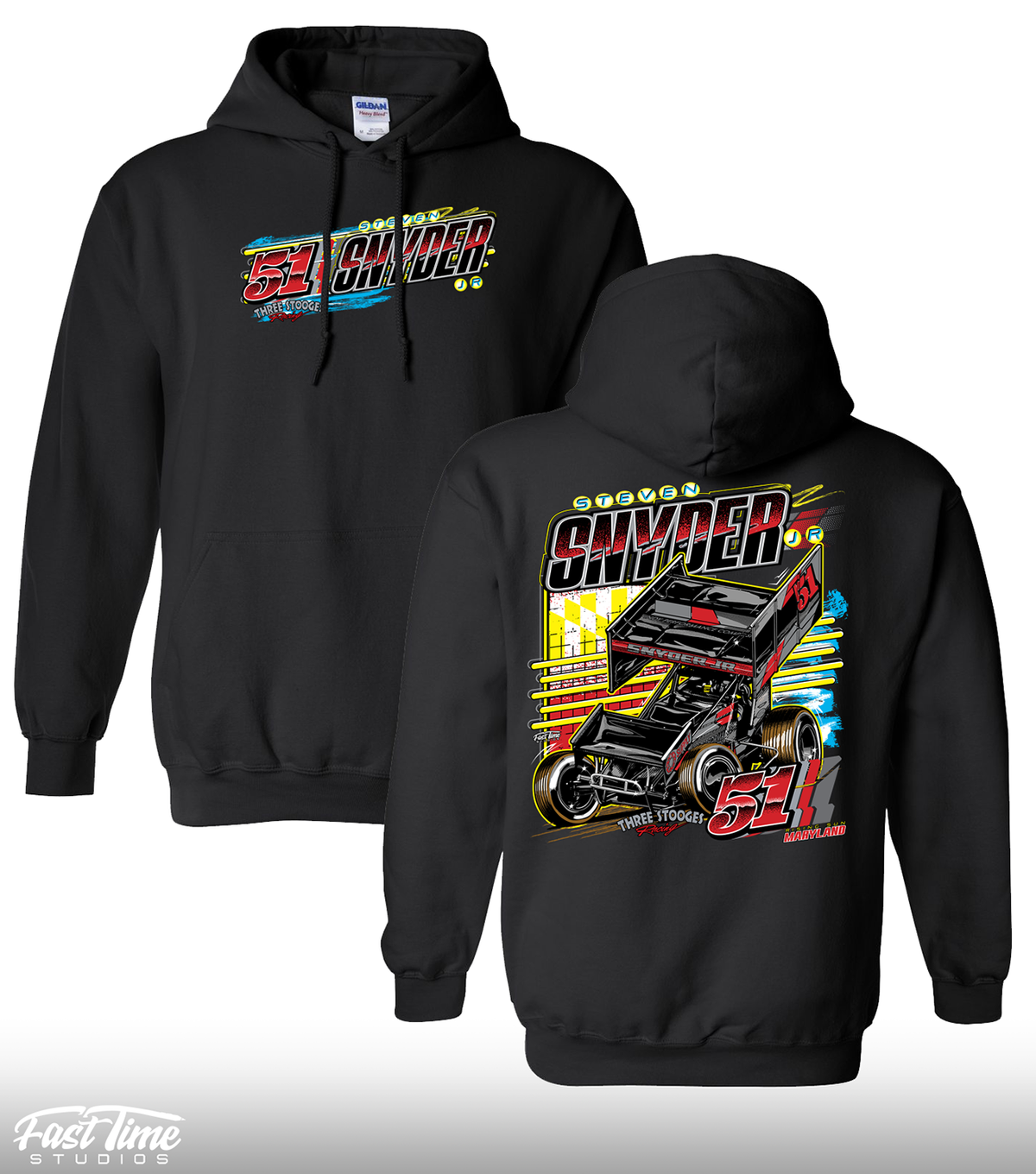 SSJR X Three Stooges Racing black hoodie